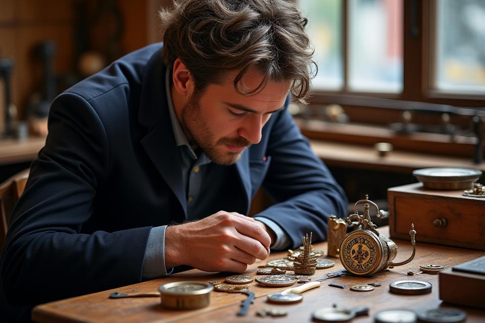 Antoine Dubois, fondateur de Heure Intérieure, travaillant dans son atelier d'horlogerie historique