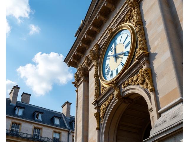 Grande horloge d'édifice public avec détails en laiton