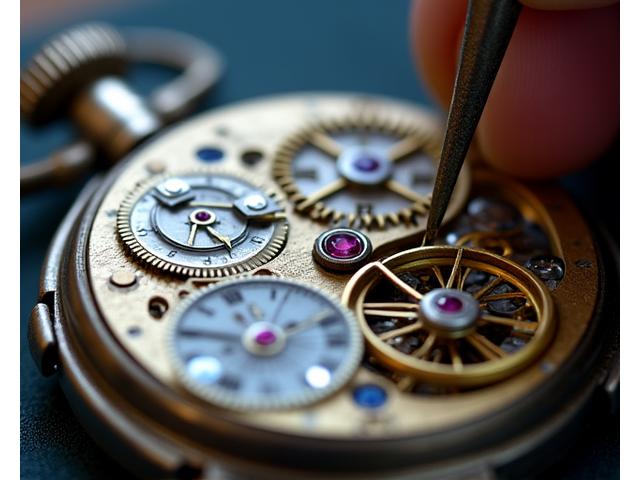 Gros plan sur la restauration d'une montre de poche complexe