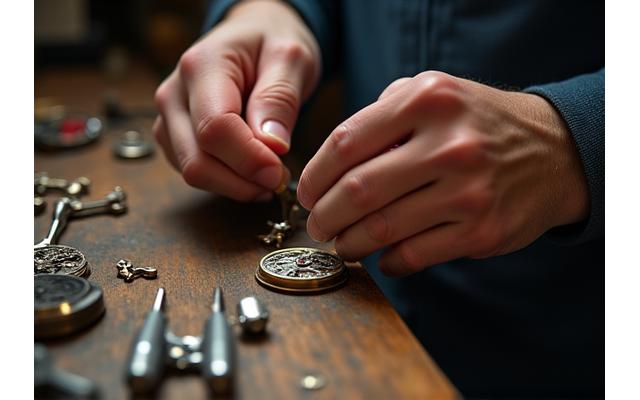 Horloger détaillant une ébauche de montre sur mesure